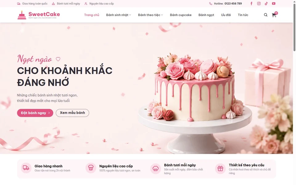 Ảnh chụp giao diện website SweetCake