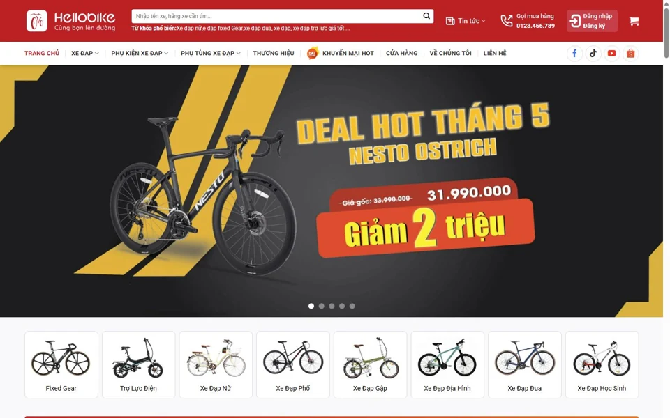 Ảnh chụp giao diện website HelloBike