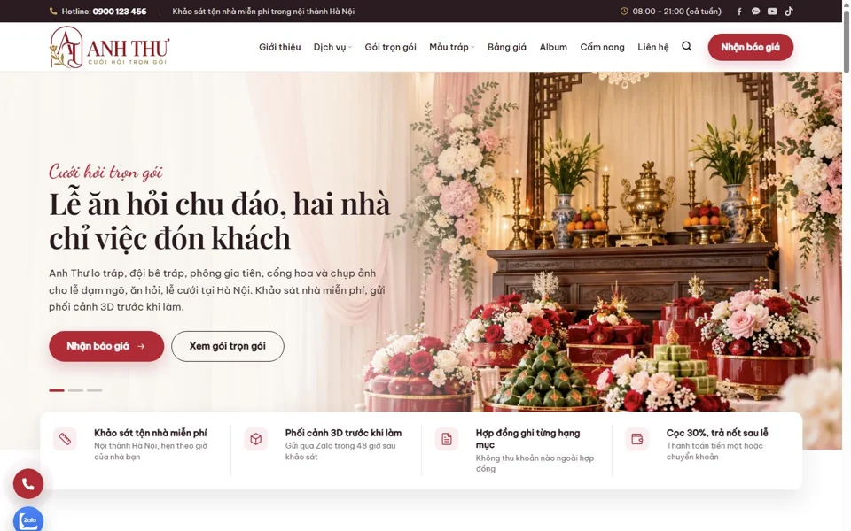 Ảnh chụp giao diện website Cưới hỏi Anh Thư
