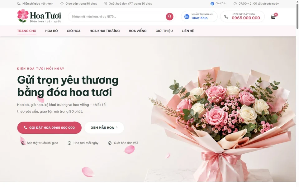 Ảnh chụp giao diện website Hoa Tươi