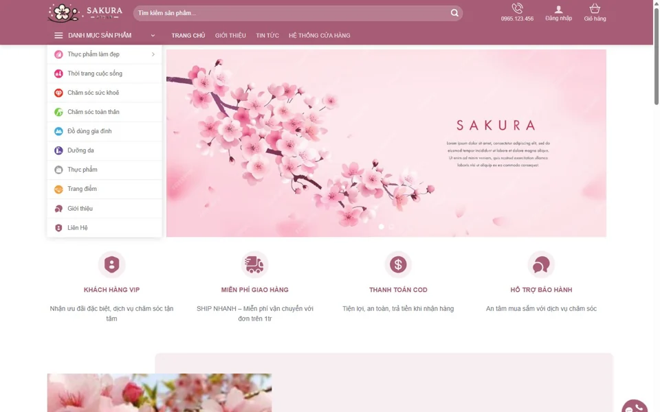 Ảnh chụp giao diện website Sakura Style