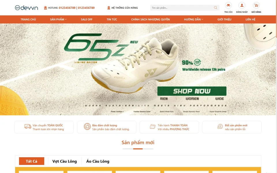 Ảnh chụp giao diện website Shop Thể Thao